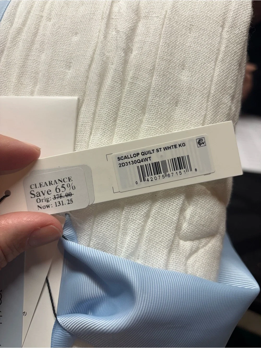 Aqua White Scalloped-Edge Quilted Quilt Set